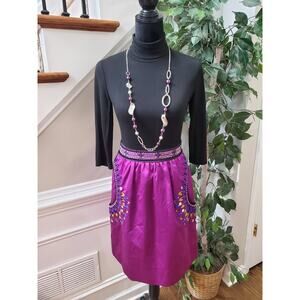 Phoebe Couture Black Pink High Neck Long Sleeve Silk Knee Length Dress Size 2